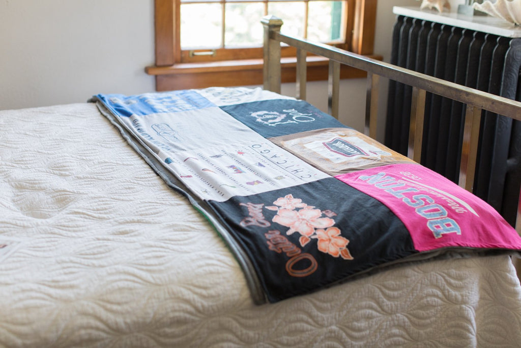 embroidered t-shirt quilt made from old t-shirts