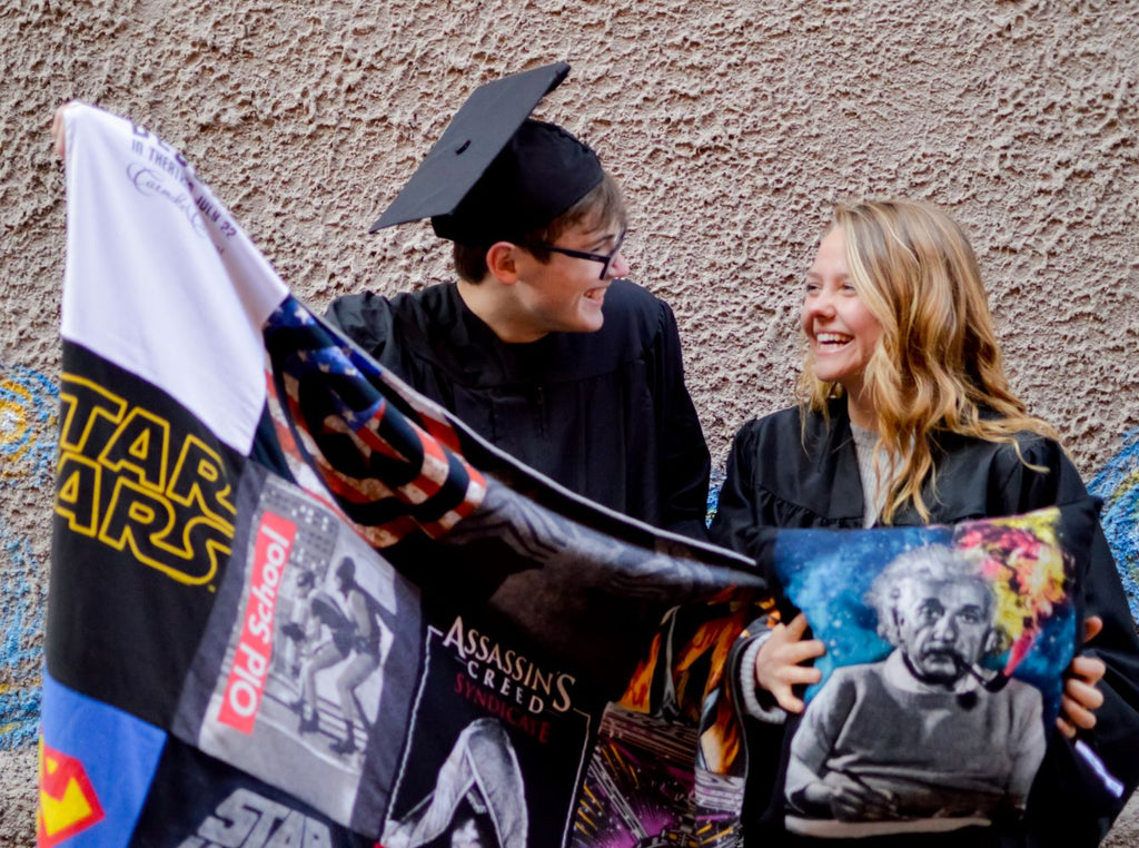 graduates with a t-shirt quilt