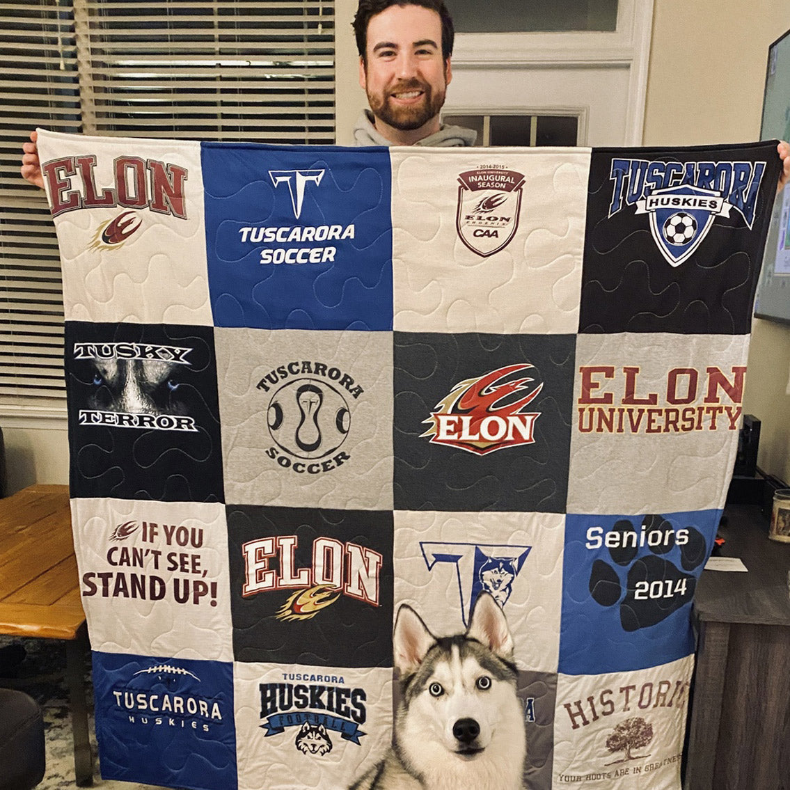 Premium Long-Arm Stitching - Lap Size T-Shirt Quilt (L12BLKPREM, L12ROYPREM, L12GRYPREM, L12NVYPREM, L12PURPREM, L12REDPREM, L12EGTPREM, L14BLKPREM, L14ROYPREM, L14GRYPREM, L14NVYPREM, L14PURPREM, L14REDPREM, L14EGTPREM)